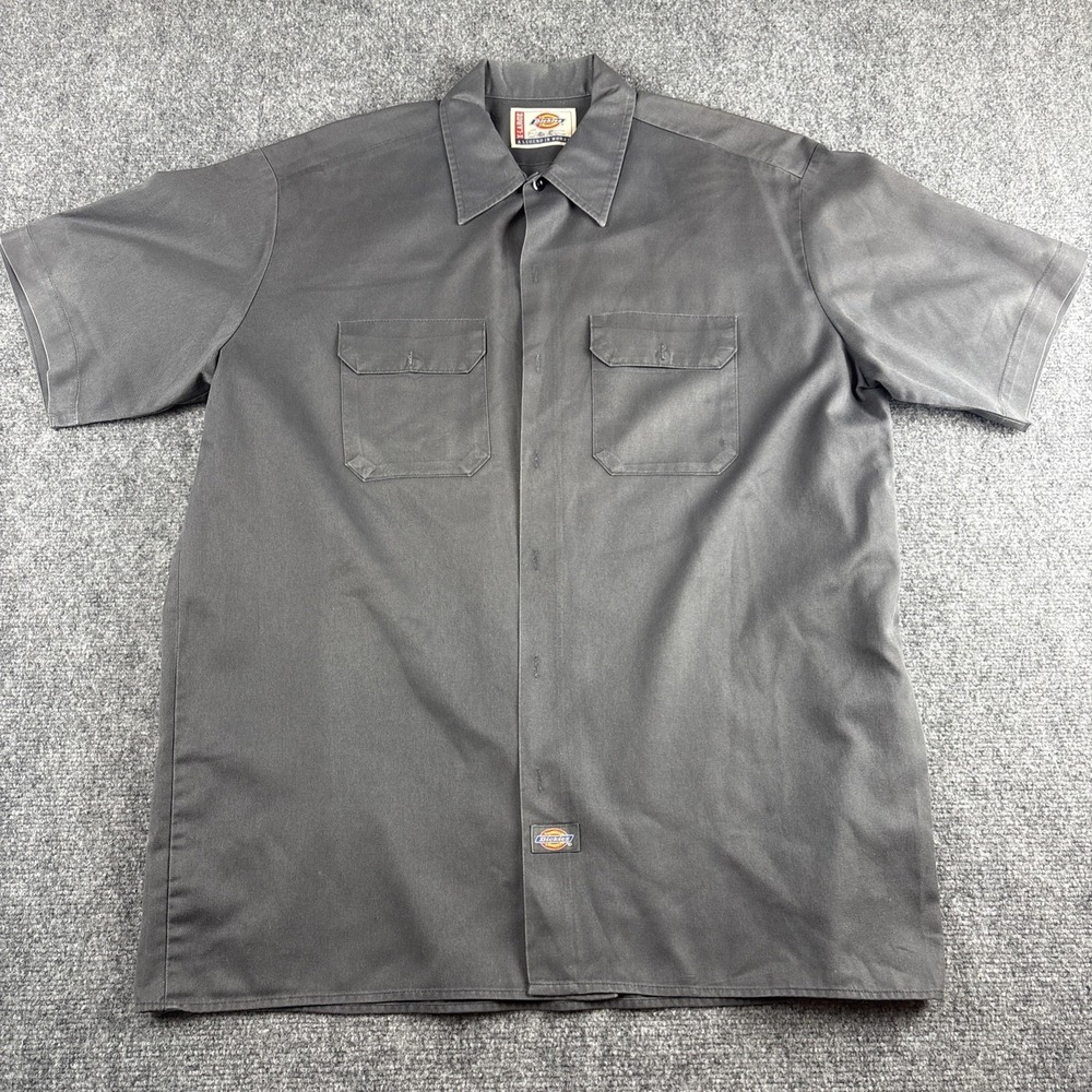 Dickies Men's Short Sleeve Twill Button Up Shirt Charcoal Grey Size XL